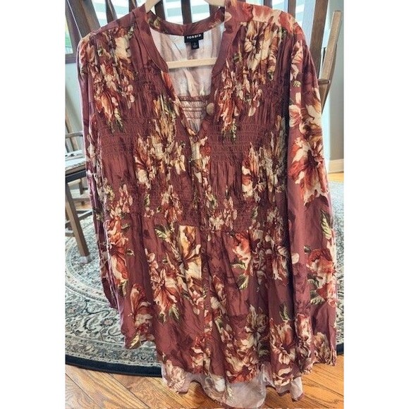 TORRID Top Blouse Size 2 (2X)Peasant Babydoll Floral Boho Lightweight Plus Size - Picture 6 of 6